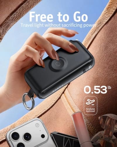 RORRY Flow Portable Charger, 10000mAh 40W Fast Charging Power Bank with Built-in USB C Cable and Foldable Wall Plug, Battery Pack Travel Essentials for iPhone 17/16/15, Apple Watch, iPad, MacBook - Thumbnail 3