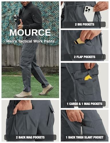 MOURCE Tactical Pants for Men Stretch - Lightweight Quick Dry Men's Cargo Work Pants Construction Military Outdoor, Grey XL - Thumbnail 5