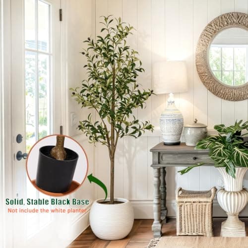 5ft Artificial Olive Trees Indoor, Faux Olive Tree 5 Feet Fake Plants with Realistic Leaves Olive Silk Tree Home Bedroom Housewarming Gifts - Thumbnail 4