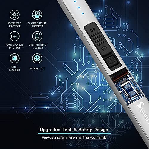 SUPRUS Electric Lighter Arc Windproof Flameless USB Rechargeable Lighter with Safety Lock for Candle BBQ Camping (Silver) - Thumbnail 4
