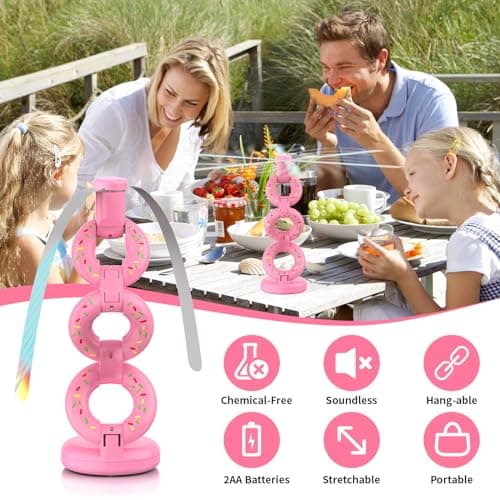 Fly Fans for Tables Fly Repellent Outdoor Keep Flies Away, Flies Spinner Table Top with Holographic Blades, Bug Traps for Picnic, Party, BBQ (Pink) - Thumbnail 2