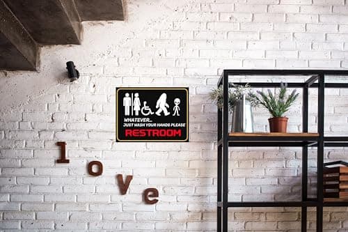 Carastora All-Gender Bathroom Wall Sign – Funny Wash Hands Reminder, Alien & Creature Theme Metal Sign for Home, Office or Public Restroom, 8x12 Inch - Thumbnail 3