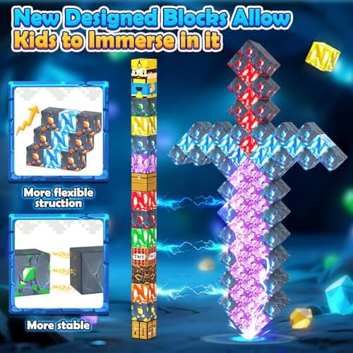100PCS Magnetic Blocks - Build Mine Magnet World Mine Sword Adventure Set, Building Toys Classroom Must Haves Learning Sensory Toys for 3 4 5 6 7 8 Toddlers Kids Games Birthday Gifts for Boys & Girls - Thumbnail 5