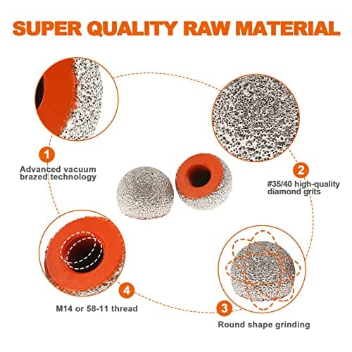 Spherical Diamond Grinding Bit - BRSCHNITT Diamond Grinding Trimming Wheel 5/8-11 thread for Stone Flowerpots,Cobblestone,Granite,Marble Rock Planters Diamond Milling Carving DIY Handmade Cutter(30mm) - Thumbnail 6