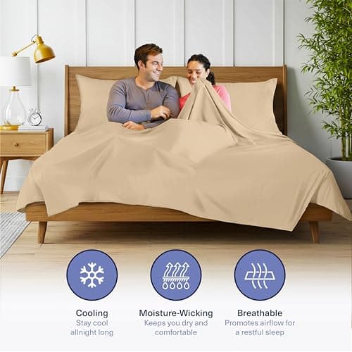 Kickoff Viscose Bamboo Sheets Full Size 4-pc 100% Organic Bamboo Viscose Bed Cooling Sheets Full Size Set Cool Bedding for hot Sleepers Sheet Set - Gift Ready Packaging (Beige, F) - Thumbnail 4