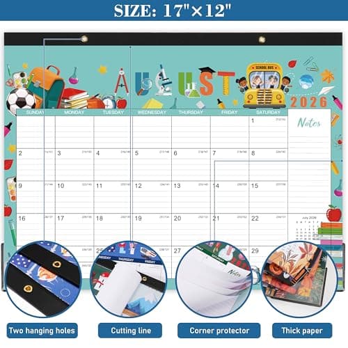 Desk Calendar 2026-2027 - Calendar 2026-2027 from Jul 2026 to Dec 2027, 17"×12", 18 months Calendar with Corner Protectors, Large Ruled Blocks, Notes - 12 Different Themes - Thumbnail 4