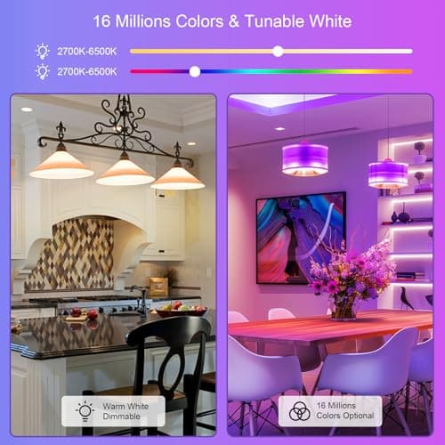 FRIDEKO HOME LED Smart Light Bulbs - Wi-Fi & Bluetooth Light Bulbs, Color Changing Light Bulb Compatible with Alexa and Google Assistant, A19 E26 RGBTW Light Bulb, 800LM (2 Pack) - Thumbnail 5