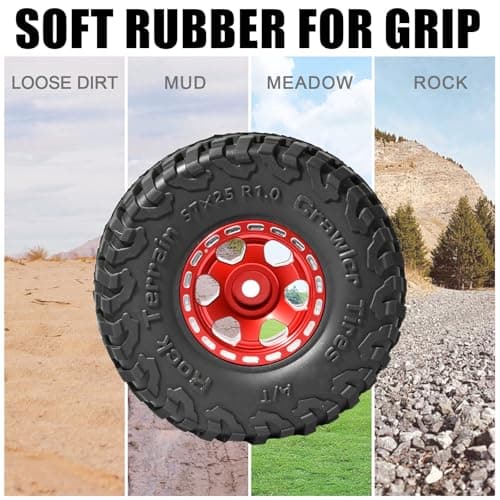 RcThjia 1.0 Beadlock Wheel Soft Tire Set RC Upgrade Part for Traxxas 1/18 TRX4M 1/24 RC Crawlers car Axial SCX24 FMS FCX24 Gladiator Bronco C10 JLU Deadbolt B17 Upgrade.(4Pcs/Set) - Thumbnail 5