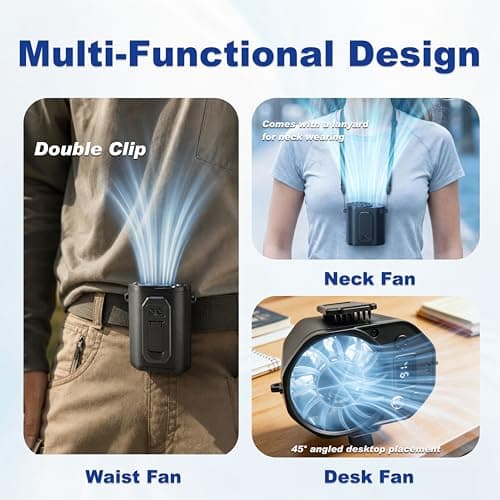 ATOPICK Waist Fan with Clip on: Portable 4-Speed Enlarged Fan-blades Personal Belt Fan with LED Light 6-11H of Working Time Hands-Free Neck Fan - Thumbnail 6