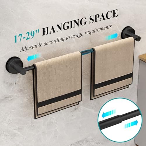 Large Towel Bar for Bathroom Wall,Adjustable 17~29 Inch Towel Racks for Bathroom Wall Mounted,Towel Holder for Glass Shower Door,Bathroom Accessories,Apparment Essentials,Home Decor-Black - Thumbnail 5