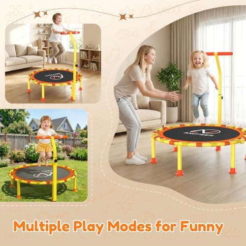 ANCHEER 38'' Toddler Trampoline,150lbs Capacity Mini Trampoline for Kids Ages 1-6, Adjustable Handle, Foldable & Easy to Assemble, Baby Trampoline Indoor/Outdoor, Gift for Boy and Girl - Thumbnail 3