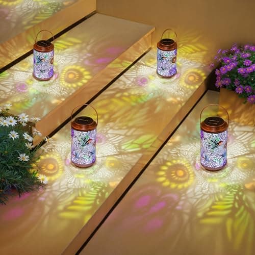 2Pack Solar Lanterns Outdoor Waterproof Hummingbird Garden Gifts for Mom, Multicolor Solar Lights Lantern for Backyard Garden, Pathway, Outside, Mothers' Day Gifts for Women Grandma - Thumbnail 3