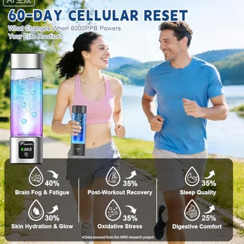 Hydrogen Water Bottle Generator - 2026 Hydrogen Water Machine - 6000 PPB SPE/PEM Tech Glass Hydrohealth Water Bottle for Kidney Health Hydrogen Bottle Gift for Family & Friends (A Touch/Silver) - Thumbnail 4