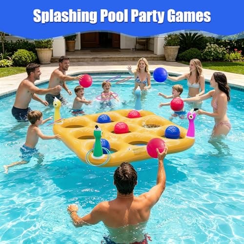 Flamingo Pool Toys Games Set, 2-in-1 Giant Inflatable Tic Tac Toe Float Game & Ring Toss Game with 10 Balls & 6 Rings, Outdoor Summer Fun Beach Yard Swimming Pool Games for Adults Teens Kids 6+ - Thumbnail 6