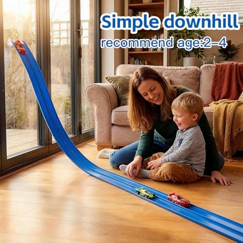 Flex Tracks 16.5 Ft for Kids Starter Set,Flexible Race Car Ramp Track with Strong Suction Cups Compatible with Hot Wheels & 1:64 Cars - Educational Toy Gift for Boys & Girls Ages 4-8, Blue - Thumbnail 6