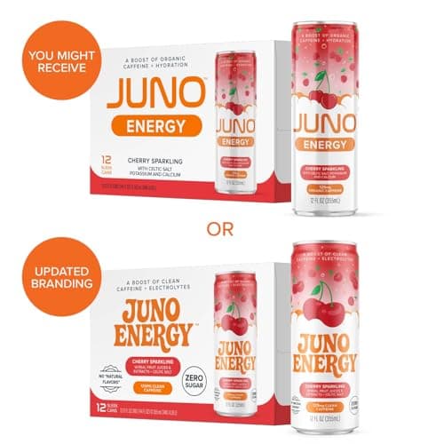 JUNO ENERGY Organic Cherry Sparkling Energy Drink - Sugar Free, Energizing and Hydrating with 125mg Organic Caffeine from Green Coffee Beans, Stevia, Organic Sour and Black Cherry Juice & Electrolytes - Vegan, Gluten Free, 12 Pack - Thumbnail 3