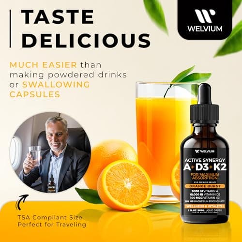 WELVIUM Liquid Vitamin D3 K2 Magnesium Liposomal Drops with 10000 IU Cholecalciferol, MK7, Vitamin A, Calcium, MCT Oil, Organic Sunflower Lecithin for Immune Bone Skin ADK Supplement - Thumbnail 2