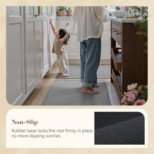 MontVoo Kitchen Runner Rug Non Slip Washable,Absorbent Kitchen Mats for Floor,Rubber Backing Braided Kitchen Rugs,Easy to Clean and Maintain Kitchen Floor Mat(Grey,17"x71") - Thumbnail 4