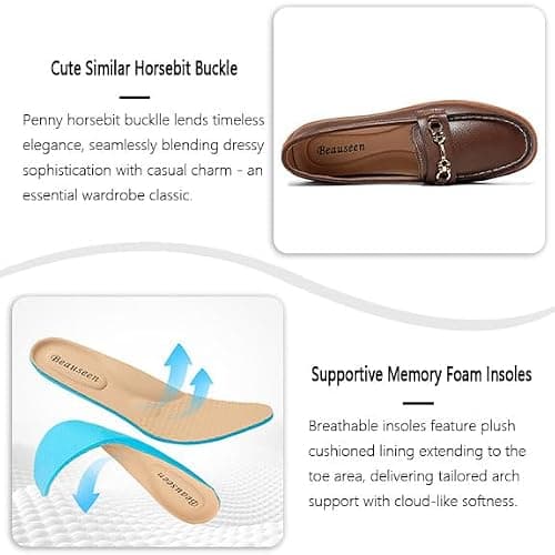 BEAUSEEN Women's Arch Support Penny Loafer with Cute Comfortable Flat Shoes for Office Work Walking Coffee,10 US - Thumbnail 5