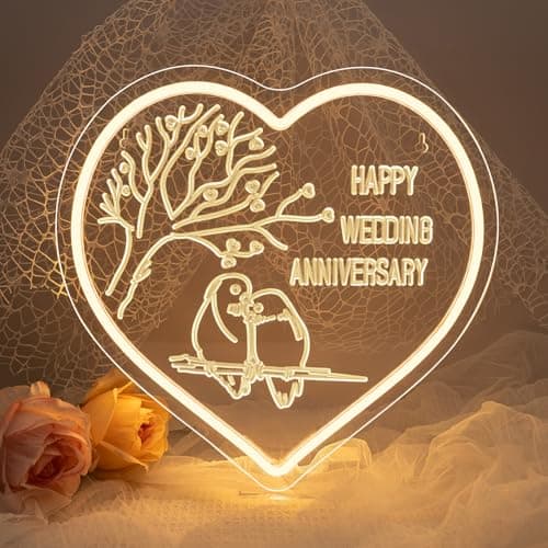 Lucunstar Wedding Neon Sign Happy Anniversary LED Sign for Wall Decor Valentines Day LED Light Love Signs Heart Decor in Wedding Party Bedroom Home Love Gifts for Couple in Anniversary Party - Image 1