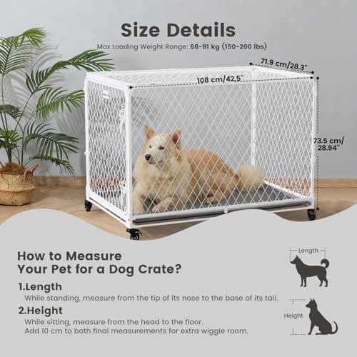 Gardner Pet 42 Inch Collapsible Diamond Mesh Dog Kennel, No Assembly Metal Dog Crate with 4 Lockable Wheels,Removable Tray,Portable Dog cage for Medium/Large Dogs(150-200 lbs) Indoor Outdoor Use - Thumbnail 2