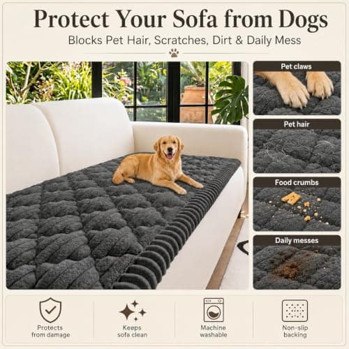 NILUOH Couch Cover for Dogs Washable, Non Slip Pet Couch Cover, Thick Plush Furniture Protector for Sofa, Protects Against Hair, Dirt and Scratches, Loveseat/Small Couch (Dark Gray, 27.6" x 59") - Thumbnail 3