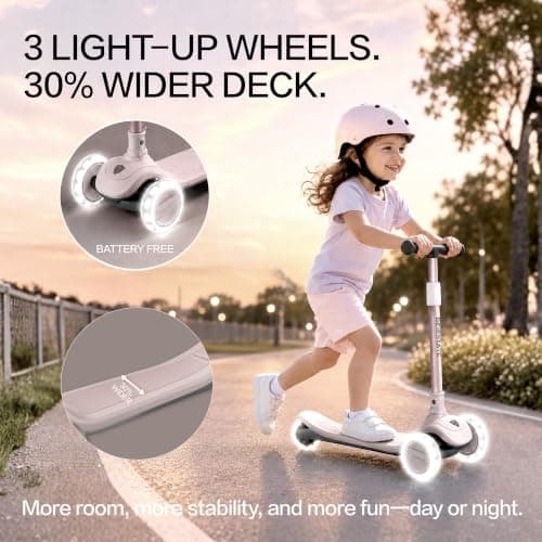 BEIESTATE 3 Wheel Scooter for Kids Ages 3-18, Up to 220 Lbs, Kids Scooter with Adjustable Lean-To-Steer Switch, Foldable, Lightweight, Wide Anti-Slip Deck, Adjustable Height Handlebar, Light-Up Wheels - Thumbnail 6