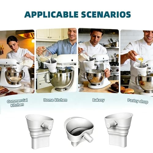 2 Pcs Mess-Free Flour Funnel for Kitchen Aid Mixer, Food-Grade Silicone Funnel, Stand Mixer Attachment for 4.5–5 Qt Tilt-Head Models, Dishwasher Safety (White 2pcs) - Thumbnail 4