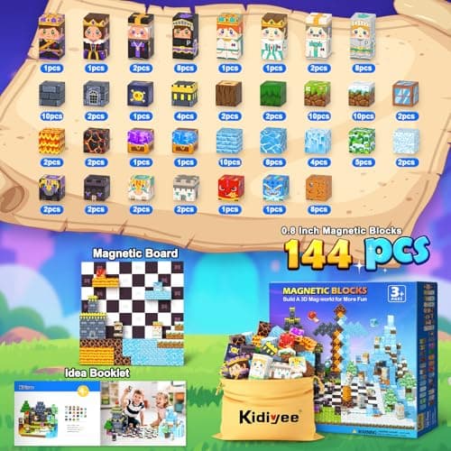 144PCS Magnetic Blocks - Mine Magnet World Chess Set, Magnetic Building Toys Games for Kids Ages 5-7 6-8 8-12, Magnet Blocks Kids Toddler Toys, Ideal Gifts for Boys & Girls Ages 3+ - Thumbnail 5