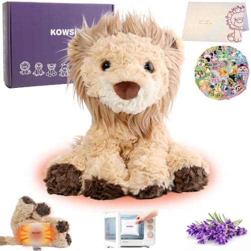 KOWSI® AI Interactive Talking Brave Lion Plush – 1.4LB Microwavable Heatable Stuffed Animal with Tourmaline Lavender Heat Pack - 10" Educational Toy for Toddlers Learning Language Speaking - Image 1