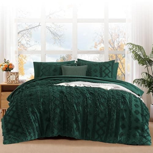 WRENSONGE Queen Size Comforter Set with Sheets - 7 Pieces Emerald Green Tufted Bed in a Bag Queen Shabby Chic Bedding Sets with 1 Comforter, 2 Sheets, 2 Pillowcases & 2 Shams - Thumbnail 2