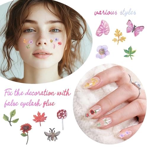 AIPULIDUO 600Pcs 3D Mixed Colorful Flower Nail Art Charms Sequins Decals Colorful Mixed Leaves Daisy Design Slice Nail Flowers Ultra Wood Pulp Flakes Sequins 3 - Thumbnail 3