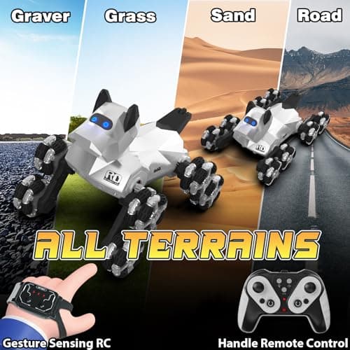 Ruxrcni Robot Dog Toy, 2.4 GHz Remote & Gesture Control, RC Stunt Cars with Music Light Eyes 2 Rechargeable Batteries, Toy for Kids Boys Girl Christmas Birthday Gifts - Thumbnail 4