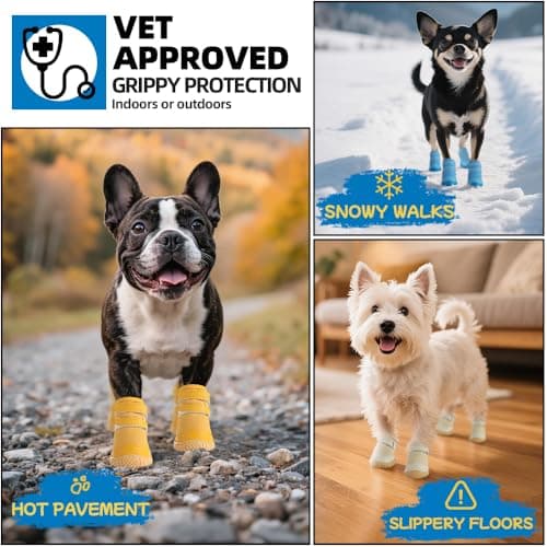 Dog Shoes for Small Dogs, Breathable Dog Boots Paw Protector for Hot Pavement Winter Snow, Dog Booties with Reflective Strips Rugged Anti-Slip Sole for Hardwood Floors Outdoor Walking Purple Size 3 - Thumbnail 5