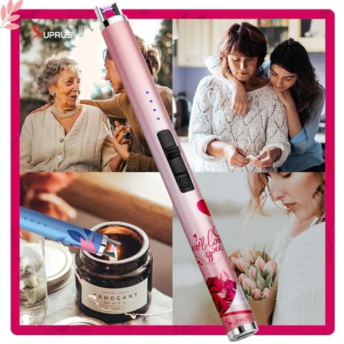 SUPRUS Candle Arc USB Type C Lighter Electric Lighter with Upgraded LED Battery Display Safety Switch Rechargeable Flameless Plasma Windproof Portable for Mother‘s Day (Pink) - Thumbnail 6