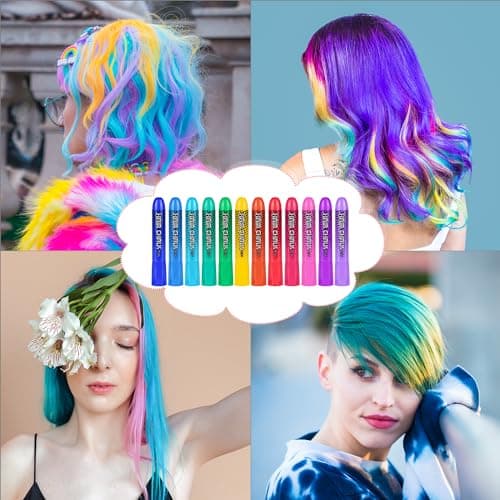 Hair Chalk Girls Gift, 12 Temporary Hair Dye Colourful Pens, Non-Toxic, Easy Washable, Birthday Christmas New Year Cosplay Party Gifts for Girls & Teens Age 4-6 7-14 - Thumbnail 2