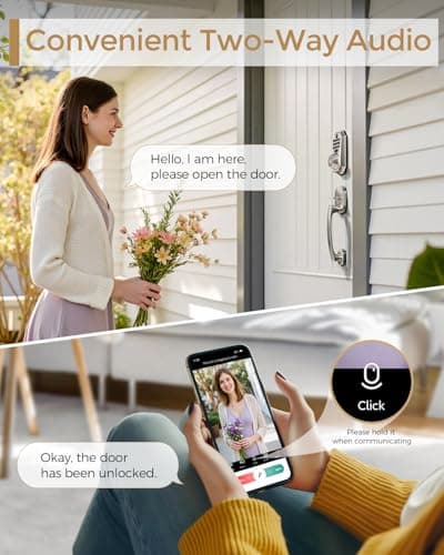 ARPHA WiFi Smart Lock with Camera - Keyless Entry Deadbolt with Handle Set, 5-in-1 Camera+Doorbell+Fingerprint+Keypad, App Control, Auto Lock, Easy Install, Waterproof for Front Door, Satin Nickel - Thumbnail 3