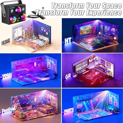 6-in-1 Disco Ball Party Lights with Sound Activation & Remote Control: Multi-Effect Lighting with Star Projector, Ocean Wave and LED Strobe for Home, Christmas, Birthday, Wedding, Bar and Club - Thumbnail 3