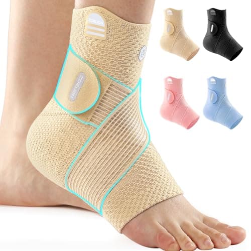 ZOELION Ankle Brace Compression Support with Removable Fishnet Strap, 3D Knit Plantar Fasciitis Relief Achilles Tendonitis Brace, Ankle Compression Sleeve for Pain Relief & Injury Healing, Beige/M - Image 1