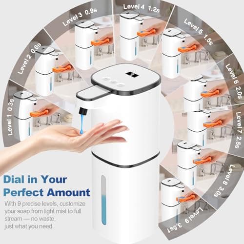 Automatic Liquid Soap Dispenser, 9 Adjustable Levels, 380ml/12.8oz, Touchless Hand Soap or Dish Soap Dispenser,IR Sensor & Display,Wall-Mount or Tabletop Use for Bathroom Kitchen - Thumbnail 3
