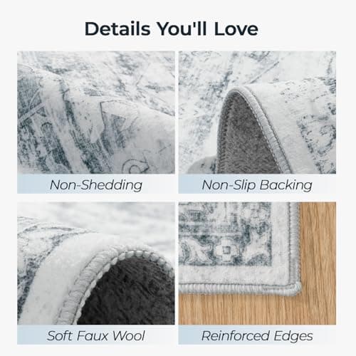 Carpelux 5x7 Washable Area Rugs for Living Room, Soft Faux Wool Carpets for Bedroom Dining Room, Neutral Vintage Distressed Non Slip Stain Resistant Grey White Rug for Home Office Decor - Thumbnail 3