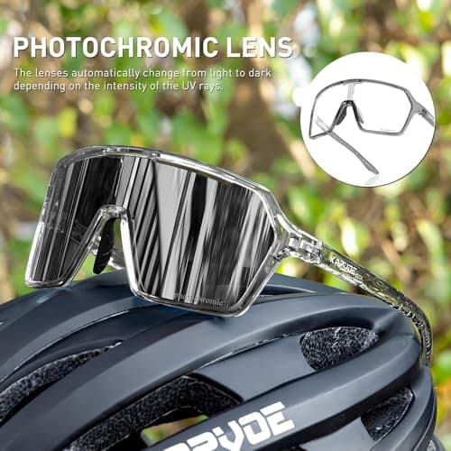 KAPVOE Photochromic Cycling Glasses Men Mountain Bike Glasses Women Clear MTB Sports Sunglasses TR90 Biking Goggles Transition Bicycle Glasses Triathlon Running UV Protection Black - Thumbnail 3