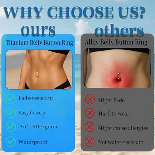 hooppoo 2-Piece Moissanite Belly Ring Set, Hypoallergenic Titanium Clicker with 14K Gold Plating - 10mm & 12mm Simple Reverse Navel Piercing Jewelry for Women, Men & Sensitive Skin (Gold) - Thumbnail 6
