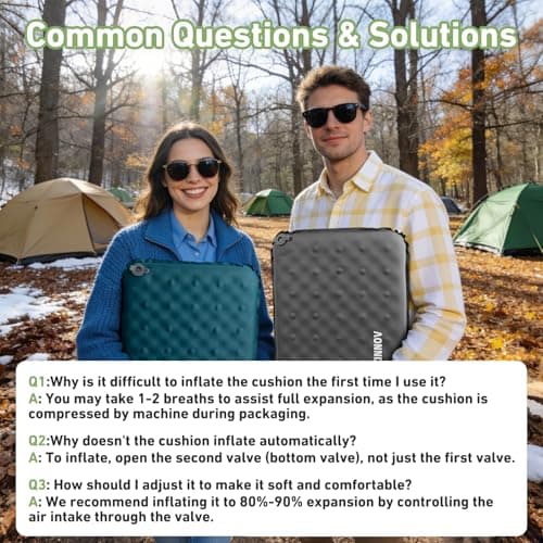 Inflatable Seat Cushion, Self Inflating Memory Foam Stadium Seat Cushion Lightweight Camping Chair Pad Airplane Cushion for Long Flights Outdoor Travel Bleacher Office Car Backpacking (Grey) - Thumbnail 5