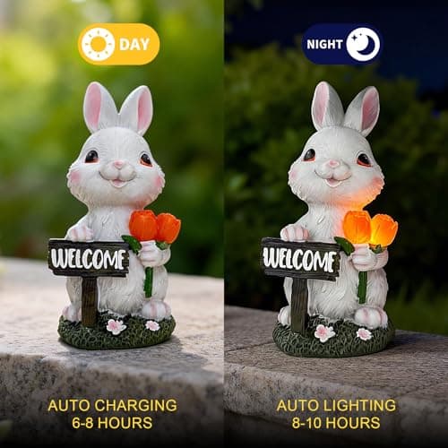 BeePeep Solar Easter Rabbit Garden Statue with LED Lights - Waterproof Resin Bunny Figurine Outdoor Decor for Yard, Patio & Lawn - Unique Hand-Painted Birthday, for Mom & Grandma (9 Inch) - Thumbnail 3