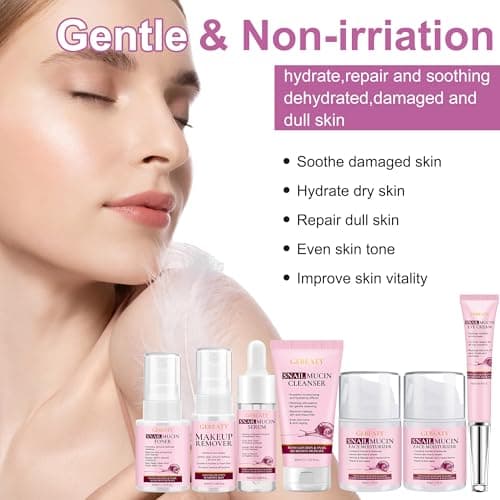 Christmas Gifts for Women,7 Pcs Skin Care Set,Hydrating Moisturing Repairing Soothing Snail Mucin Facial Skin Care Routine Kit for Dull Skin & Dry Skin,Skincare Gift Set Women - Thumbnail 4