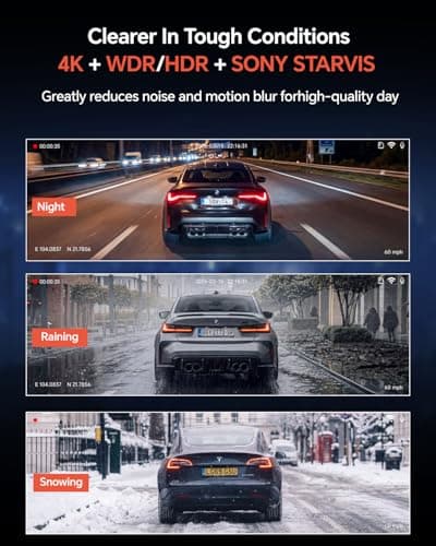 COOLCRAZY Dash Cam Front Rear - 4K+1080P Full HD Dashcam Free 64GB Card, with 5G WiFi GPS, Dual Dash Camera for Cars with 3" IPS Screen, Night Vision, HDR, App Control, 24H Parking Mode, Loop Record - Thumbnail 4