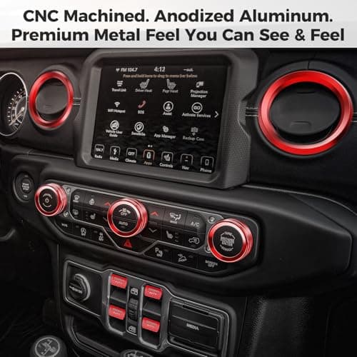 DIAMOOKY 12PCS Metal Button Knob Cover for Jeep Wrangler JL JLU 2018-2023 & Gladiator JT Accessories Window Switch Button Cover Volume Radio Headlight Switch Knob Cover Dashboard Air Vent Cover (Red) - Thumbnail 3