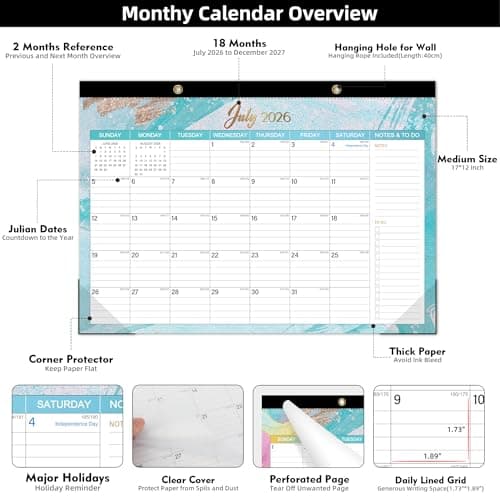 Tcamp Desk Calendar 2026-2027, Large Desktop/Wall Monthly Calendar (Jul. 2026 - Dec. 2027) 17'' x 12'', 18 Months Desk Pad Calendar for Home School Office - Thumbnail 4