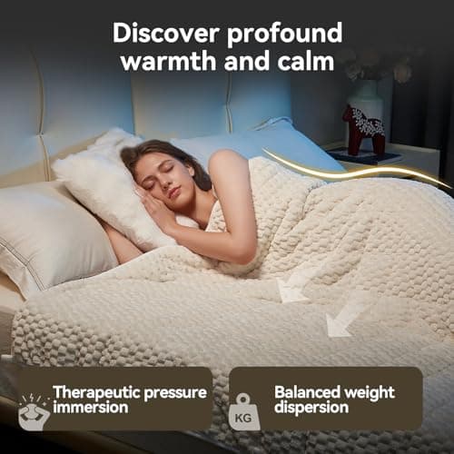 Weighted Blanket Queen Size for Adults,15lbs Jacquard Sherpa Heavy Blanket for Calming and Relax, Dual Sided Ultra Soft Fuzzy Throw Blanket with Glass Beads, 48" x 72", Cream White - Thumbnail 4